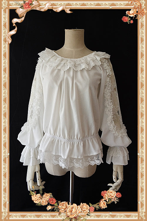 Infanta - Jenny Cookies - Classic Lolita Chiffon Blouse with Hollow-out Lace Shoulder