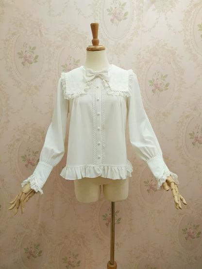 Yilia - Solid Sweet Lolita Shirt, Lace Square Neckline