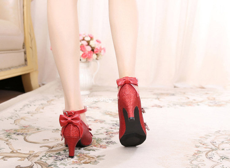 Sosic shop - Japanese Style Sequins Bow High Heels