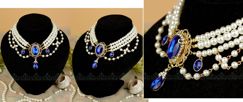 Rose of Sharon - Customized Lolita Pearl Necklace with Gemstone Pendants