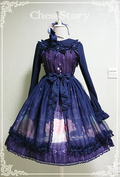 Chess Story - Peach blossom And Snow - Sweet Lolita Bow Overskirt Multicolor