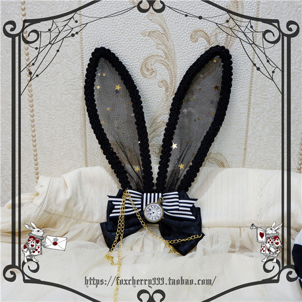 Fox cherry - Lolita Alice Clock Rabbit Ear Tulle Top Hat