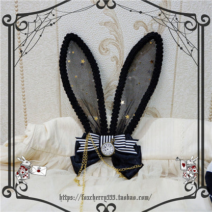 Fox cherry - Lolita Alice Clock Rabbit Ear Tulle Top Hat