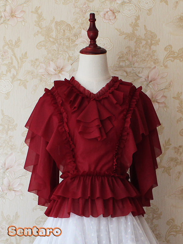 Sentaro - Butter - V Neckline Middle Sleeve Lolita Blouse
