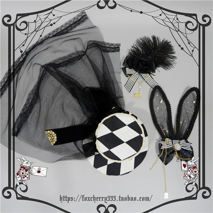 Fox cherry - Lolita Alice Clock Rabbit Ear Tulle Top Hat