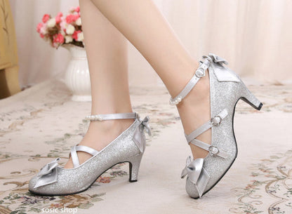 Sosic shop - Japanese Style Sequins Bow High Heels