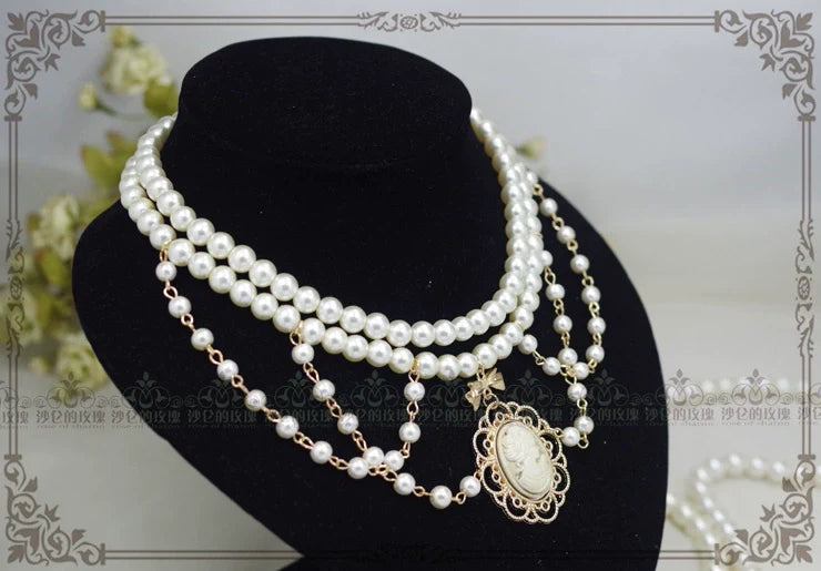 Rose of Sharon - Manor Ball II - Retro Lolita Necklace Pearl Necklace