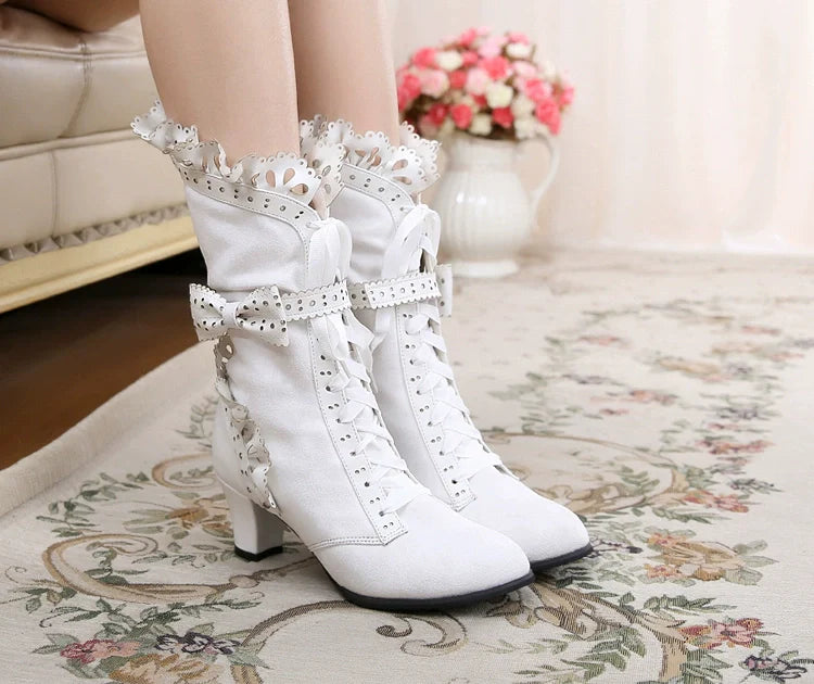 Sosic - Meteorite's Wound - Winter Gothic Lolita Boots Dark Velvet Mid-Calf Heels