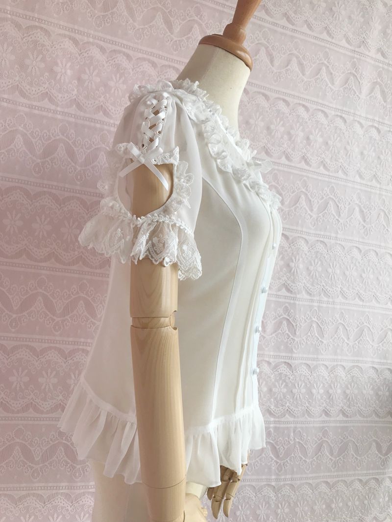 Yilia - Sweet Lolita Puff Sleeve Short Sleeve Blouse