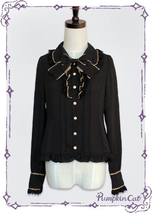 Pumpkin Cat - Gold Trim Long Sleeve Lolita Blouse