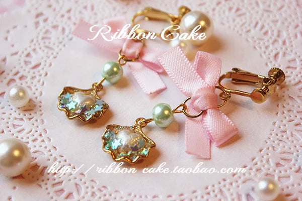 Ribbon Cake - Sweet Lolita Star Pearl Shell Earrings