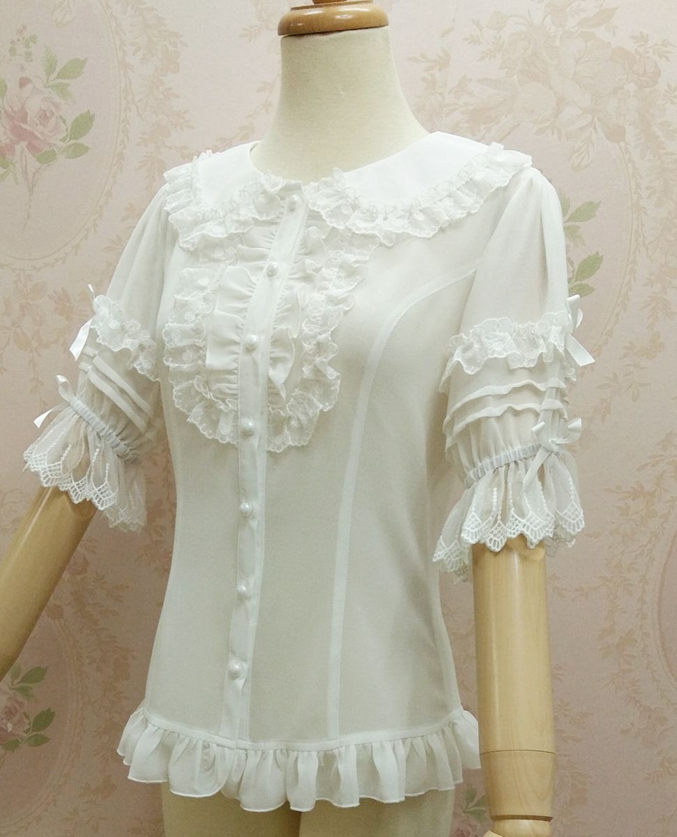 Yilia - Peter Pan Collar Slim Chiffon Lolita Blouse