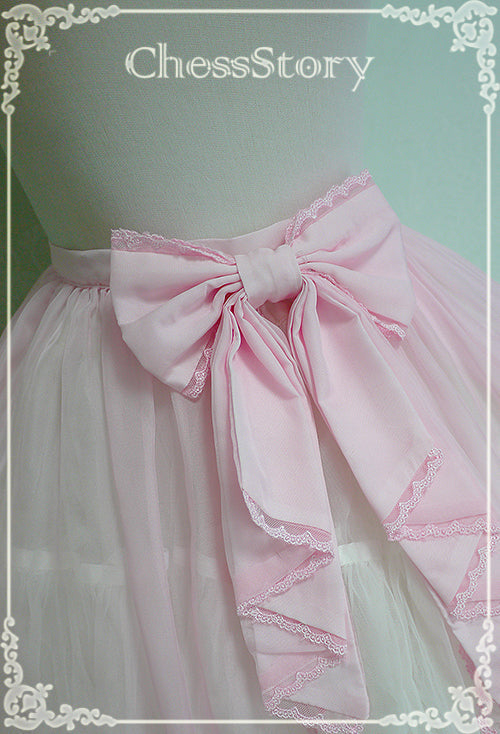 Chess Story - Peach blossom And Snow - Sweet Lolita Bow Overskirt Multicolor