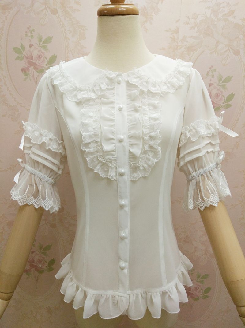 Yilia - Peter Pan Collar Slim Chiffon Lolita Blouse