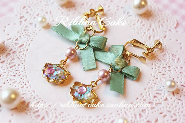 Ribbon Cake - Sweet Lolita Star Pearl Shell Earrings