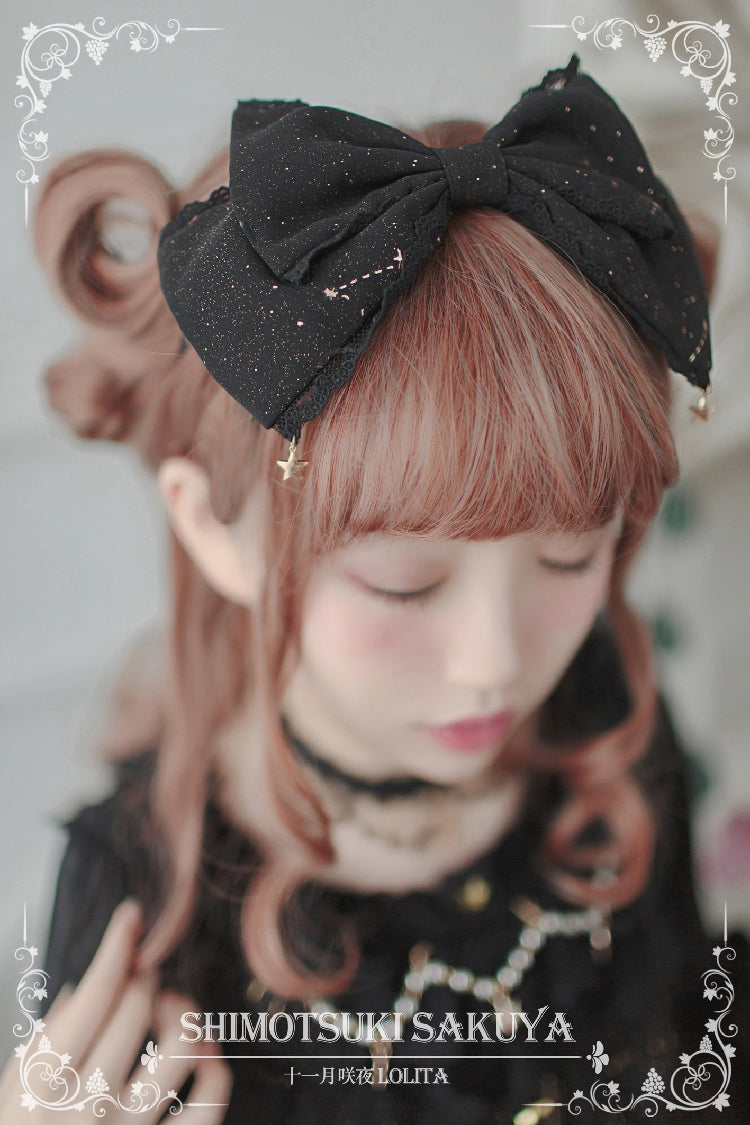 Sakuya Lolita - Whisper of Stars - Vintage Lolita Headdress Large Bow KC