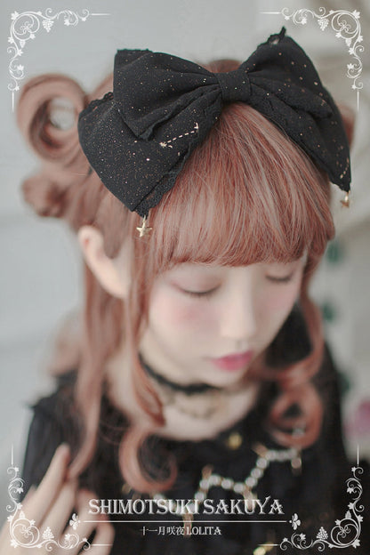 Sakuya Lolita - Whisper of Stars - Vintage Lolita Headdress Large Bow KC