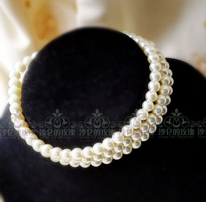 Rose of Sharon - Hepburn time - Retro Elegant Tiered Pearl Choker