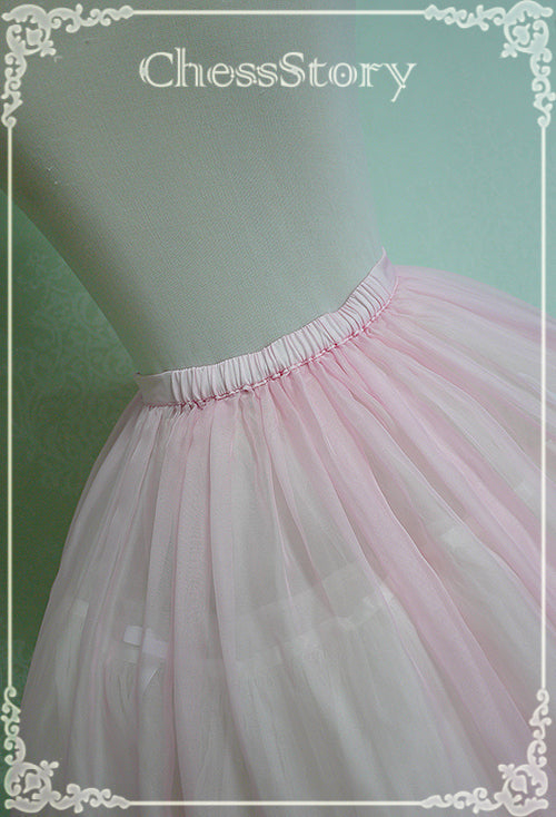Chess Story - Peach blossom And Snow - Sweet Lolita Bow Overskirt Multicolor