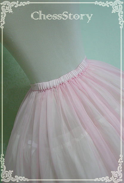 Chess Story - Peach blossom And Snow - Sweet Lolita Bow Overskirt Multicolor