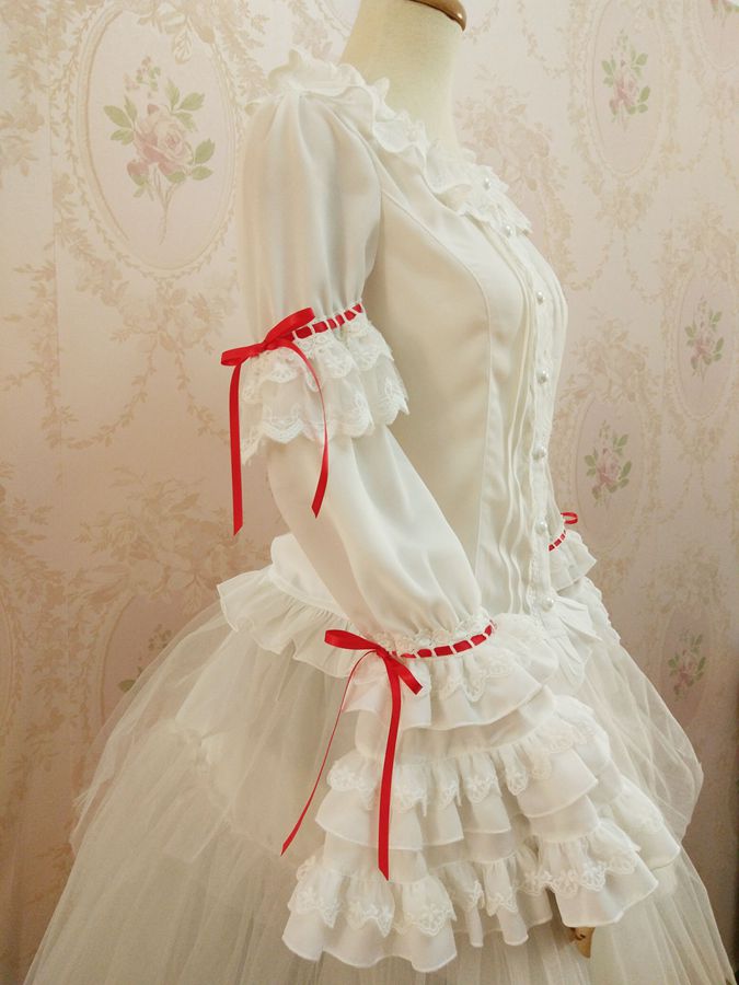 Yilia - Retro Red Bow Princess Long Sleeve Lolita Blouse