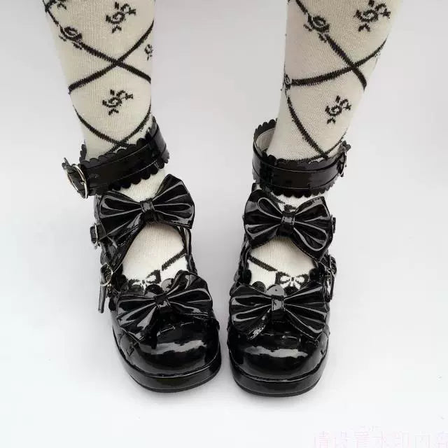 Antaina - Lolita Punk Bow Mid-Heel Multicolor Shoes