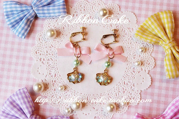 Ribbon Cake - Sweet Lolita Star Pearl Shell Earrings
