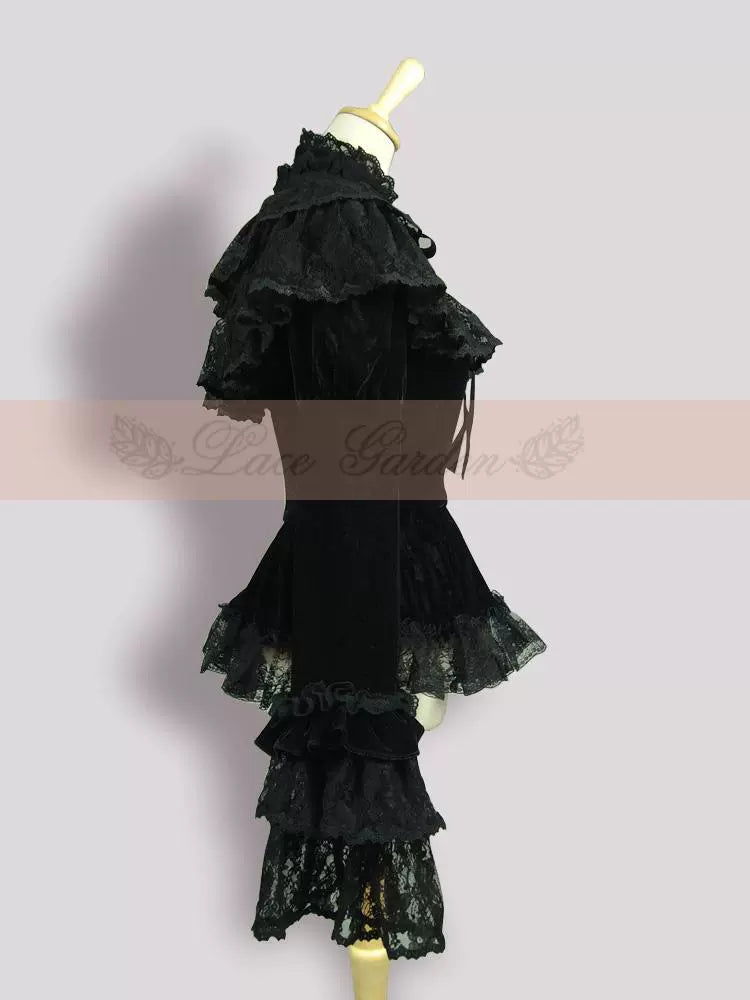 Lace Garden - Black Lolita Cape Velvet Winter Lolita Short Shirt