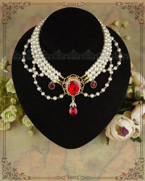 Rose of Sharon - Customized Lolita Pearl Necklace with Gemstone Pendants
