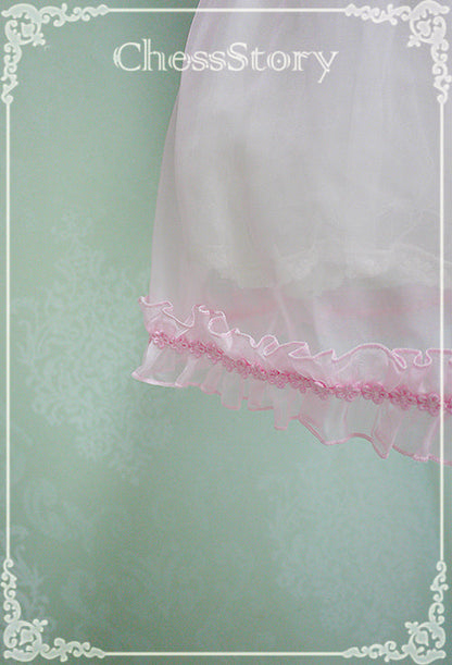 Chess Story - Peach blossom And Snow - Sweet Lolita Bow Overskirt Multicolor