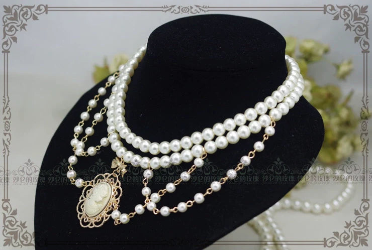 Rose of Sharon - Manor Ball II - Retro Lolita Necklace Pearl Necklace