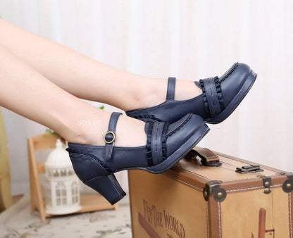 Sosic - Sweet High-heeled Plain Color Lolita Shoes