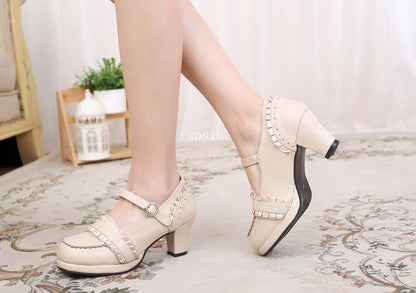 Sosic - Sweet High-heeled Plain Color Lolita Shoes