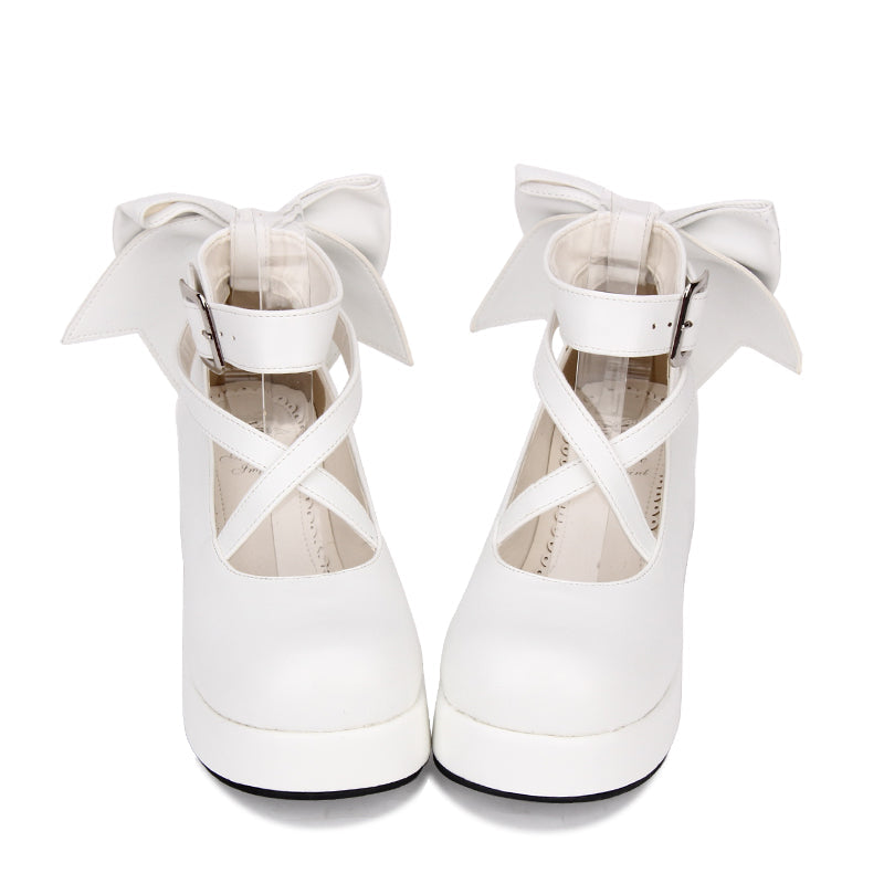 Angelic Imprint - Daily Lolita Leather Shoes Platform Medium Heel Big Bow Shoe