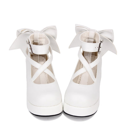 Angelic Imprint - Daily Lolita Leather Shoes Platform Medium Heel Big Bow Shoe