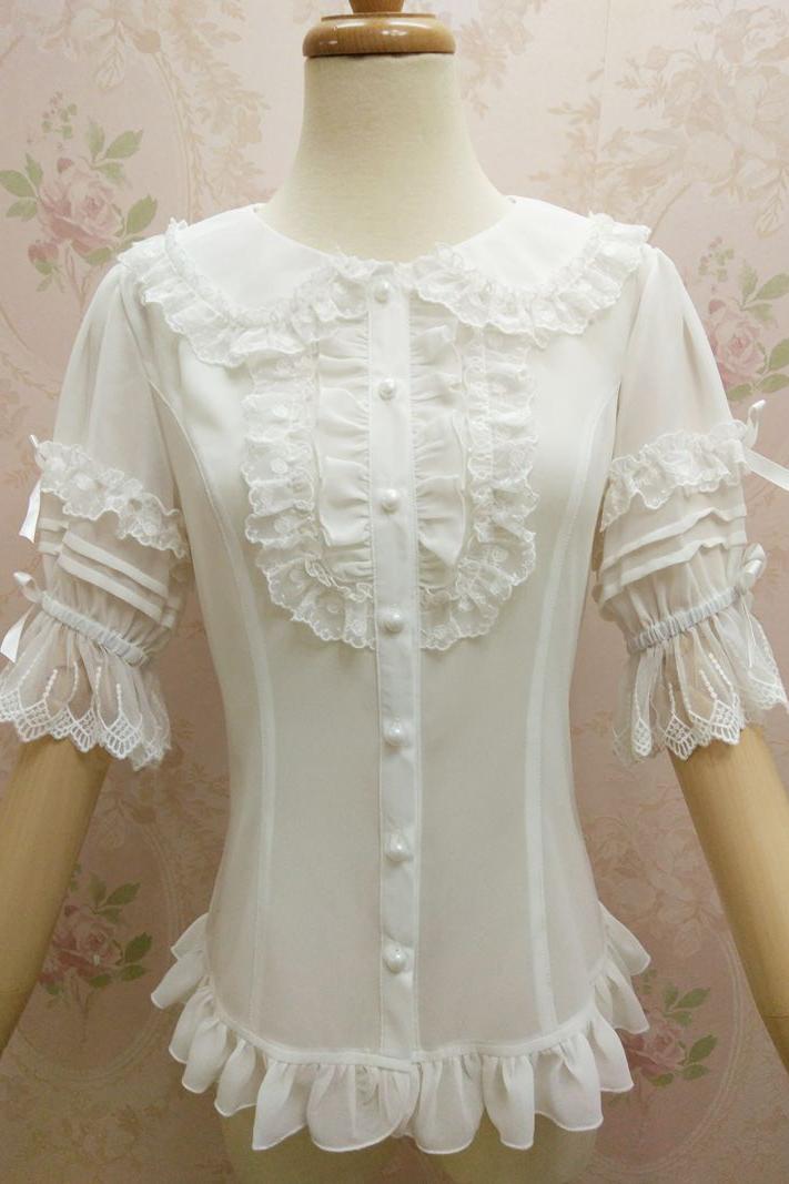 Yilia - Peter Pan Collar Slim Chiffon Lolita Blouse