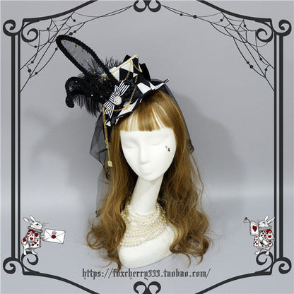 Fox cherry - Lolita Alice Clock Rabbit Ear Tulle Top Hat