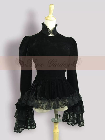 Lace Garden - Black Lolita Cape Velvet Winter Lolita Short Shirt