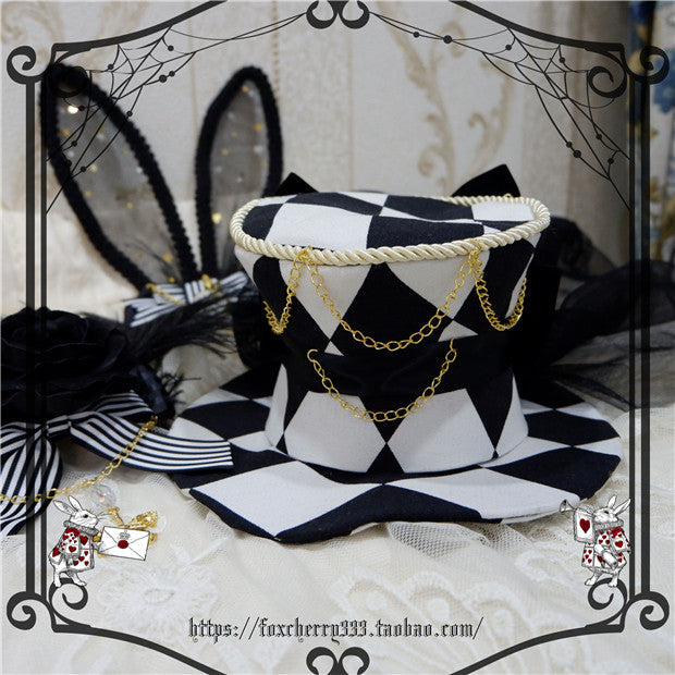 Fox cherry - Lolita Alice Clock Rabbit Ear Tulle Top Hat