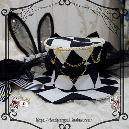 Fox cherry - Lolita Alice Clock Rabbit Ear Tulle Top Hat