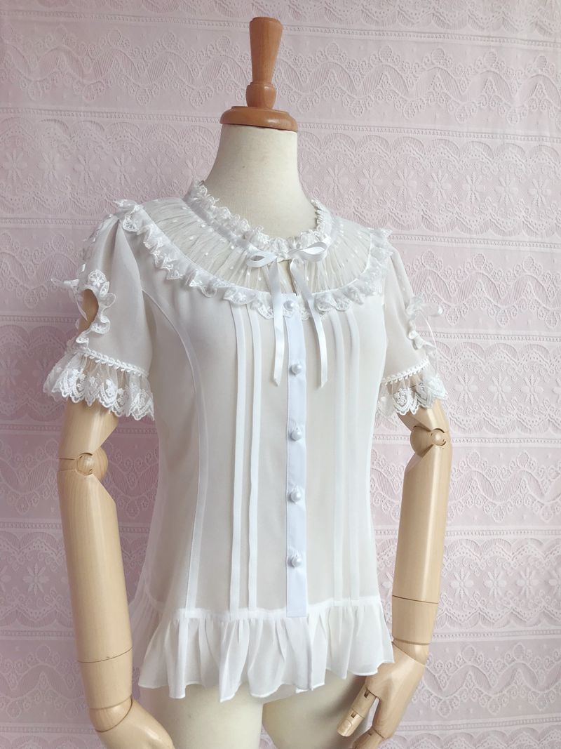 Yilia - Sweet Lolita Puff Sleeve Short Sleeve Blouse