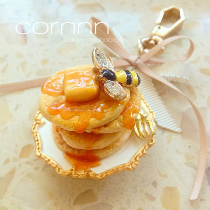 Cornnn - Lolita Accessory Set Butter Honey Pancakes with Bee Necklace Brooch and Keychain