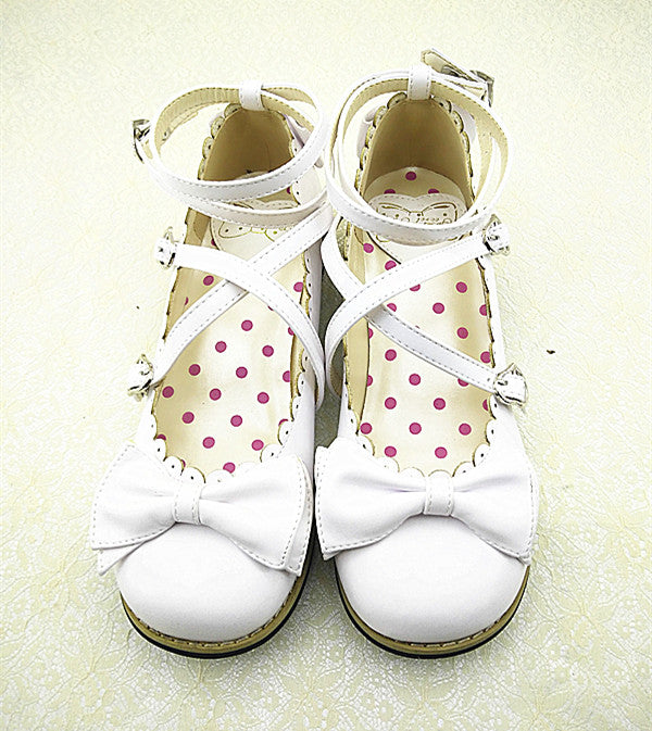 Meixie - Lovely Lolita Low Heel Cross Strap Bow Tie Princess Shoes