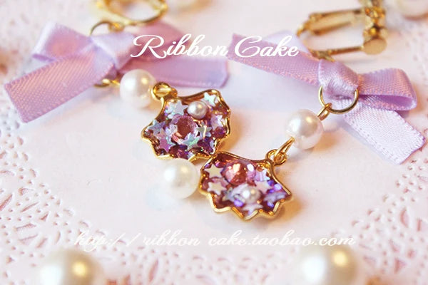Ribbon Cake - Sweet Lolita Star Pearl Shell Earrings