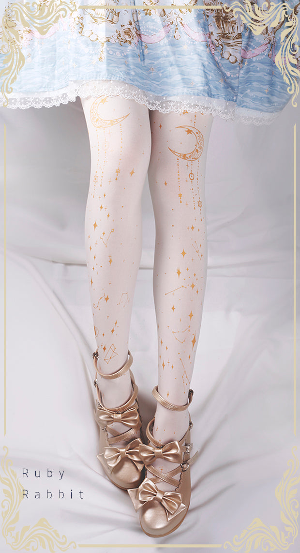 Ruby Rabbit - 120D Velvet Lolita Tights, Gold Foil Print