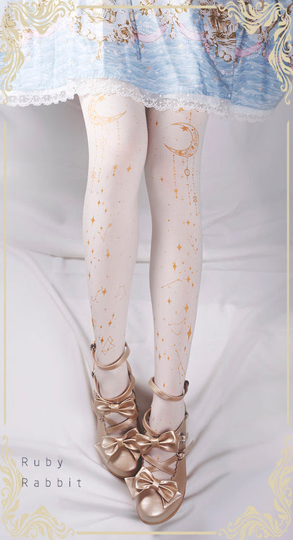 Ruby Rabbit - 120D Velvet Lolita Tights, Gold Foil Print