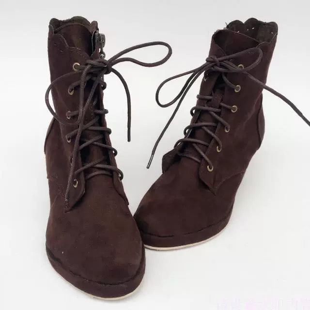 Antaina - Retro Lolita Shoes High Heel Suede Shoes Petal Shaped Topline Customized