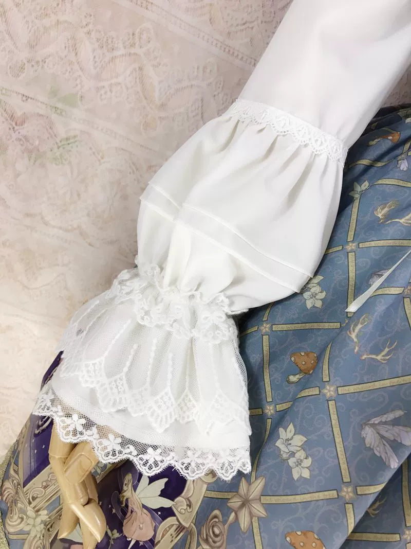 Yilia Lolita - Elegant Lolita Shirt Stand Collar Long Puff Sleeve Blouse