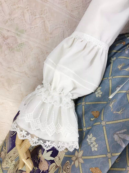 Yilia Lolita - Elegant Lolita Shirt Stand Collar Long Puff Sleeve Blouse