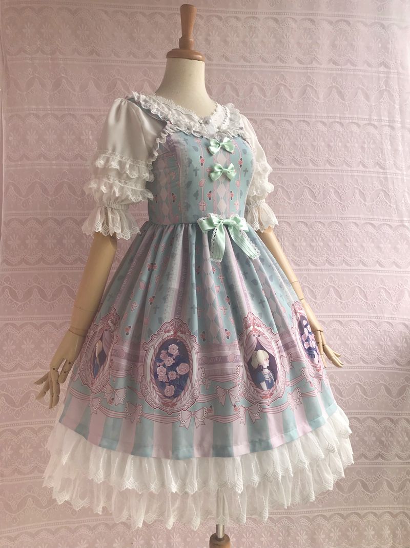 Yilia - Rose Lover Dream - Printed Bow Casual Lolita JSK